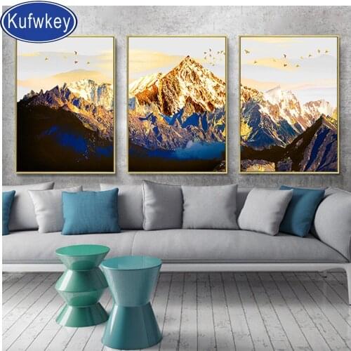 3 Pieces Snow Mountain Diamond Painting Full square or round Display Diamond Embroidery 3d Cross Stitch landscape home decor