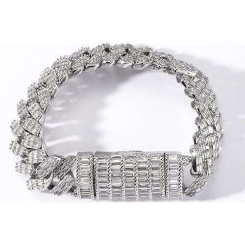 17MM Baguette Cuban Link Bracelets CZ Iced Out Chains Bracelet Fashion Luxury Bling Mens Hip Hop Jewelry Gifts