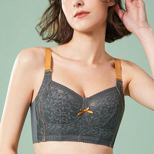 Plus Size Womens Wireless Bras Full Coverage Lace Embroidery Underwear Non Padded Push Up Bra Female Lingerie 34 36 38 40 42 D E