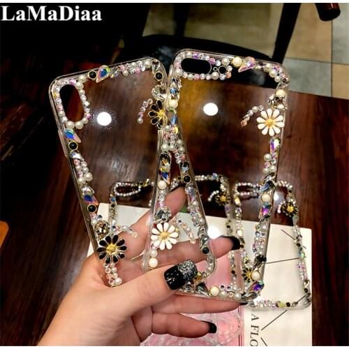 Phone Case Glitter Bling Diamond For Samsung S6 S7 S8 S9 S10 S20 PLUS Note5 8 9 10 Plus Phone Clear Crystal Cover Flower Decora