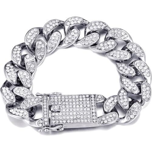 D&Z 20mm Heavy Miami Cuban Link Chain Necklace & Bracelet Set Full Iced Out Rhinestones Bling Bling Hiphop Jewelry For Men