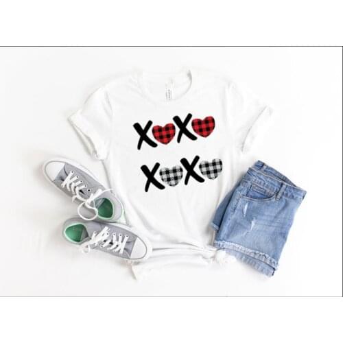 XOXO Valentines Day Love Shirt Fashion Cotton Aesthetic kawaii Women Girl Tshirt Funny Graphic Casual O Neck Short Sleeve Tees