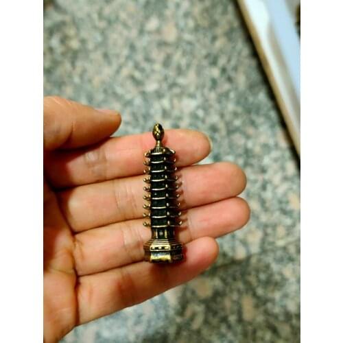 CHINA antique brass fengshui Wenchang Pagoda small Statue Metal crafts family decorations Necklace pandent