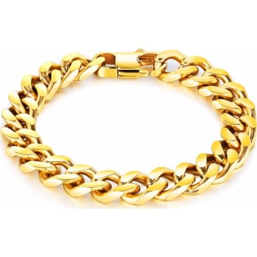 Classic Hiphop Stainless Steel Chain Bracelet Bangles For Men Black /steel/Gold Color punk Male link Jewelry Accessory