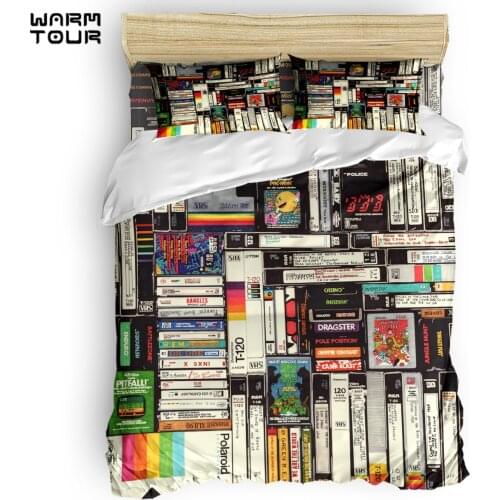 WARMTOUR Duvet Cover Cassettes, VHS & Games Duvet Cover Set 4 Piece Bedding Set For Beds DHL Shipping Method