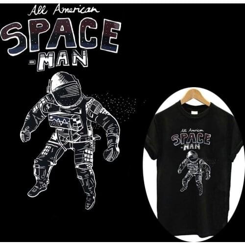 Space Man Thermo Stickers On Clothes Astronaut Iron On Transfer Patches For Clothing Rock Stripes On Black T Shirt Hippie Patch