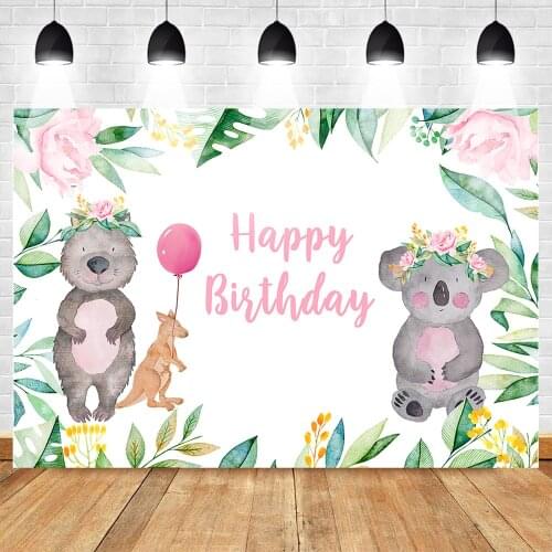 Mehofoto Australian Animal Backdrop Koala Themed Boy Birthday Photography Background Pink Girls Birthday Party Banner Backdrops