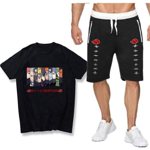 Anime Kakashi Sasuke 2021 Mens Short Sleeved T-Shirt with Short Pants Casual Simple Loose Sportswear Suit