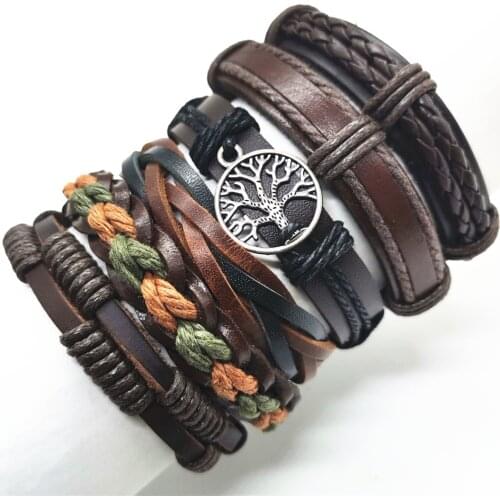 Wrap Bracelet sets Bead Bracelets Handmade Woven Punk Genuine Leather Bracelets Men Bracelets Braided Women Male Gift Jewelry