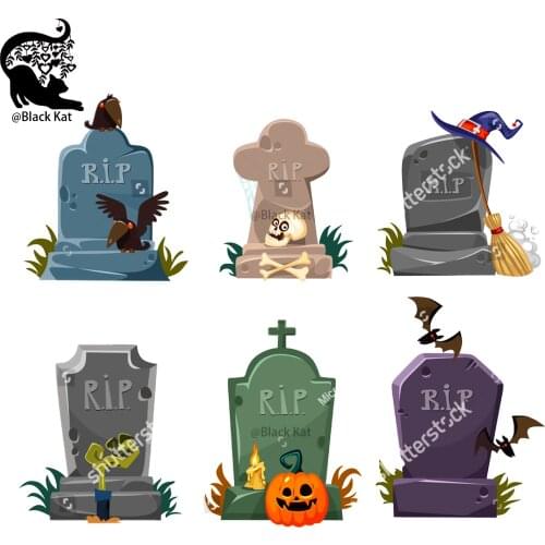 2 Pcs Halloween RIP Cross Grave Set Metal Cutting Dies Crow Pumpkin Zombie Bat Skeleton Tomb Dies For Scrapbooking Gift Card