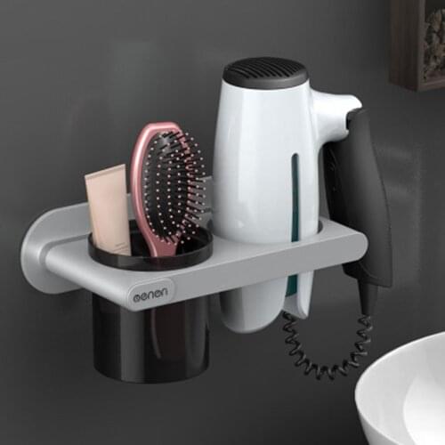 Plastic Hair Dryer Comb Rack Bathroom Shampoo Storage Box Self-Adhesive Wall-Mounted Punch-Free Storage Rack