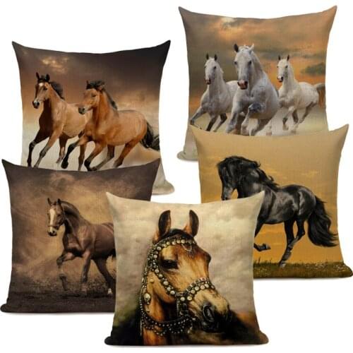 Running Horses Cushion Cover Tropical Style Linen Cotton Printing Throw Pillow Covers 45Cmx45Cm Square Home Decor Pillow Case