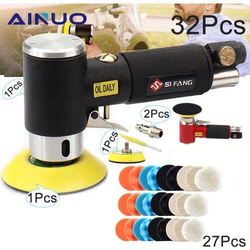 Air Sander Mini Pneumatic Grinding Machine 2"/3" Polishing Pad Sponge Disc Set Dual Action Orbital Polisher for Car