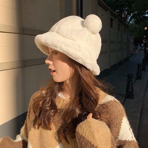 Faux Fur Leopard Cow Womens Winter Bucket Hats Lady Girls Thick Warm Harajuku Fuzzy Panama Cute Ears Puffy Fisherman Bob Hat