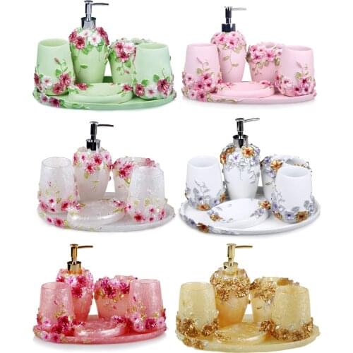 Pastoral Bathroom Accessories Set Soap Dispenser Set Toothbrush Holder Bathroom Storage Tray Bathroom Supplies Kit