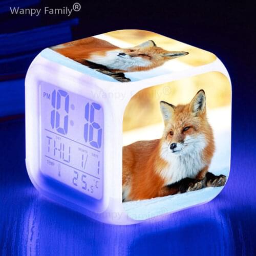 Arctic fox LED alarm clock 7 color changing digital alarm clock kids room multifunctional luminous electronic watch for kid gift