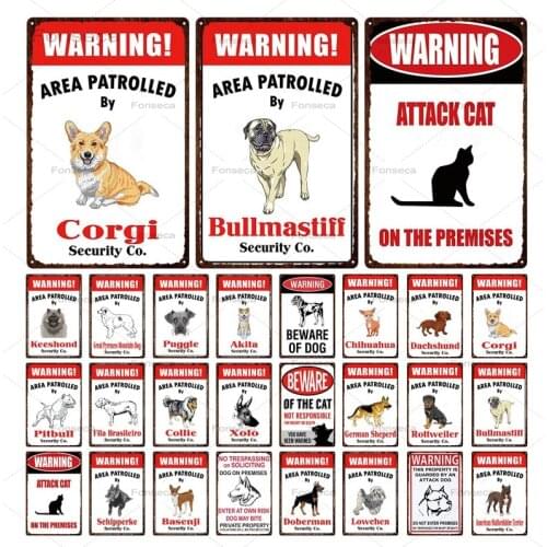 Warning Metal Sign Dog Cat Animals Tin Plaques Remind Poster Pub Pet Shop Public Area Home Decoration Wall Art Iron Painting