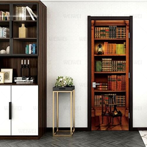 PVC Mural Paper Print Art 3D Bookshelf Tower Sea Door Stickers Home Decor Picture Self Adhesive Waterproof Wallpaper For Bedroom