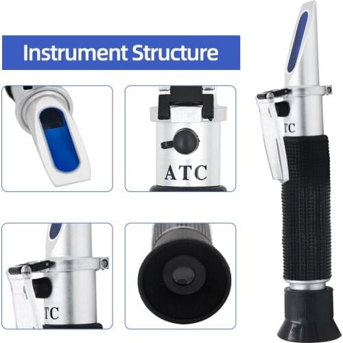 Refractometer All kinds Brix Alcohol Salinity Handheld Refractometer Wine Beer Sugar Fruit Vegetables Juice with ATC 40%off