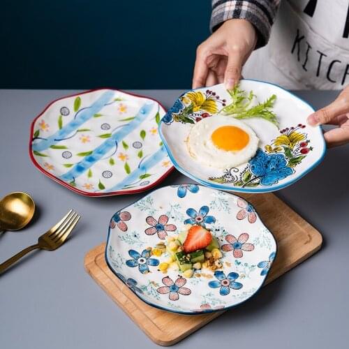 Creative Hand-painted 8-inch Ceramic Western Food Dish for Household Rice Dish Dish Plate Underglaze Color Stone Pattern
