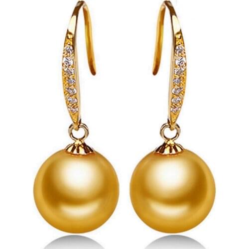 S925 Sterling silver Earrings 10mm Perfect round Natural shell pearl Drop Earrings Fashion jewelry For women Free shipping