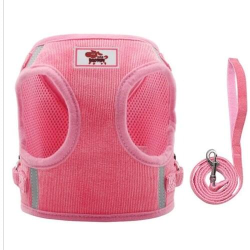 ADEWEL Dog Harnesses Corduroy Mesh Breathable Puppy Harness And Leash Set Pink Color Reflective Harness Vest For Small Dogs