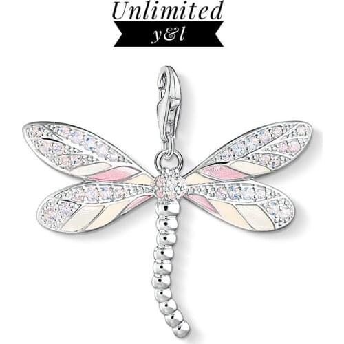 Dragonfly Charms for DIY Jewelry Making Pink Cubic Zirconia 925 Sterling Silver Jewelry Accessories Fit Bracelets Necklaces