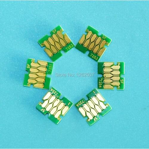 T7251 T7252 T7253 T7254 T7255A 6Pcs Compatible Cartridge Single Use Chip For Epson Surecolor SC F2000 Printers Chips K/C/M/Y/W/W