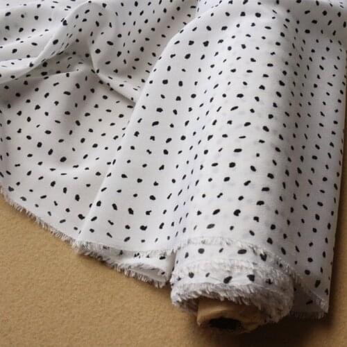 18mumi Stretch crepe de chine white bottom black dot fabric mulberry silk garment garment fabric BH1994 0.5m