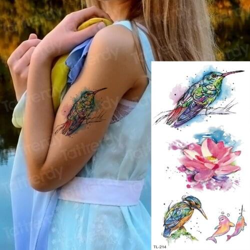 Kids tattoo temporary tattoo hummingbird body sticker lotus flower birds unicorn tattoo water color tatoo fashion women summer