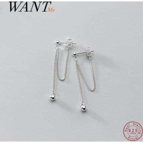 WANTME Genuine 925 Sterling Silver Bohemian Cuban Link Chain Bead Hanging Small Earrings for Women Simple Chic Party Jewelry