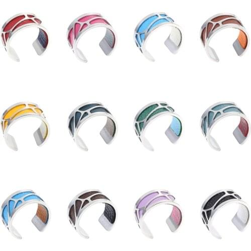 Yoiuimt Stainless Steel Bijoux Adjustable Bague Femme Argent Reversible Interchangeable Leather Rings Jewelry