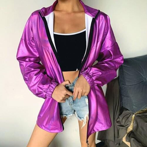 Y2K 2021 Women Solid Color Jacket Purple Turtleneck Zipper Closure Coat with Drawstring Design, S/ M/ L