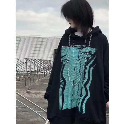 Womens New Hoodies BF Printed Sweatshirt Korean Fashion Loose Long Sleeve Y2k Top Kawaii Clothes Genshin Mpact Harajuku Chain