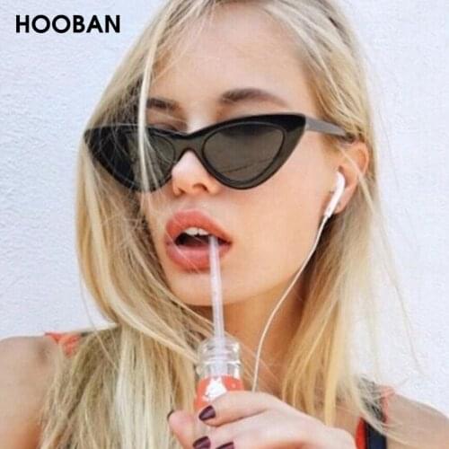 HOOBAN Sexy Cat Eye Women Sunglasses Brand Designer Triangle Sun Glasses Fashion Transparent Frame Ocean Color Lens Shades UV400