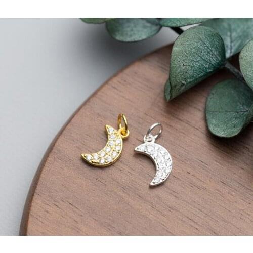 1PC 925 Sterling Silver CZ Moon Bracelet Dangle Charm Pendant DIY A2386