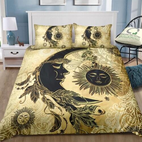 3D bedding sets golden as background moon and sun god printing modern trand home textile 2/3 pcs