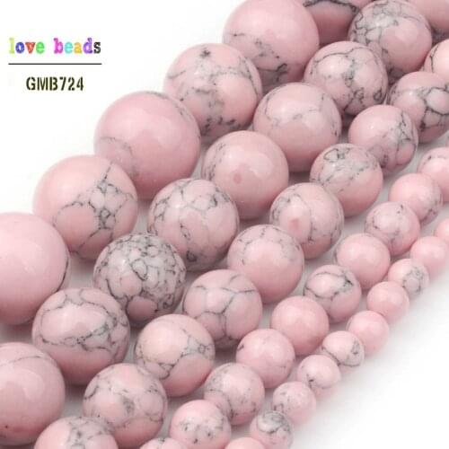 4/6/8/10/12mm Synthetic Losse Beads for Jewelry Bracelet Making Round Beads Strand 15'' Pink Howlite