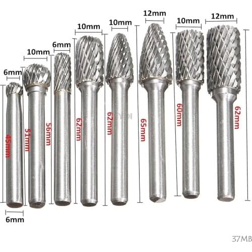 8Pcs 1/4" Tungsten Carbide Burr Bit 6mm Rotary Cutter Files CNC Engraving Tool Nice Gifts