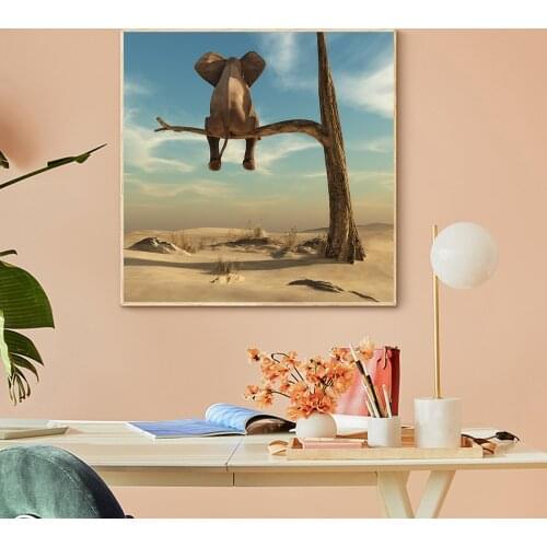 Abstract Elephant Sit On The Tree Painting Printed on Canvas Animal Wall Art Picture Printed And Poster For Living Room Decor