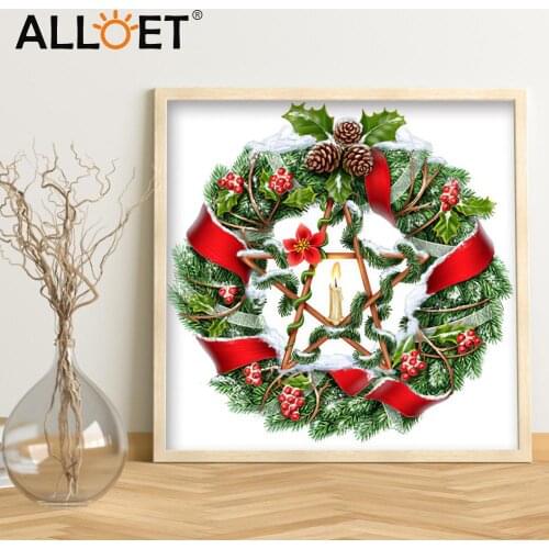 Diamond Painted 5D DIY Christmas Wreath Partial Special Shaped Drill Rhinestone Garland Handmade Embroidery Cross Stitch Decor