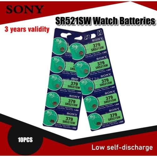 10PC 100% Original SONY 379 SR521SW AG0 D379 SR63 V379 1.55V Silver oxide Button Coin Cell Batteries For watch toy MADE IN JAPAN