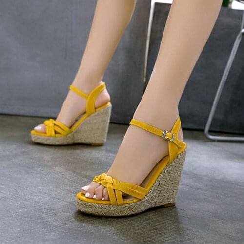 Large 34~46 Women Wedge Sandals Female Platform Bohemia High Heels 11cm Fashion Ankle Strap Open Toe Shoes Zapatos De Mujer 3041