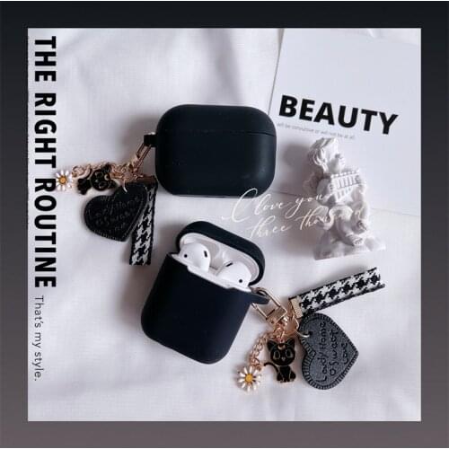 For AirPods 1 2 Case Luxury Cat Daisy Ornament Cute Heart Key Ring Silicone Headphone Case for Air Pods Pro Cover