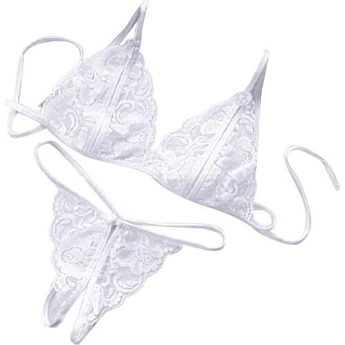 Erotic Women Lace See Through Triangle Cup Bra Open Crotch Briefs Underwear Set sex toys for women perfect gifts for birthday