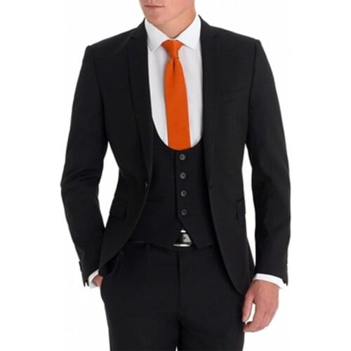Brand New Groomsmen Notch Lapel Groom Tuxedos Black Slim Fit Men Suits Wedding Best Man Blazer (Jacket+Pants+Tie+Vest) B990