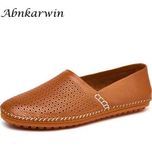 Men Breathable Leather Casual Shoes Summer Men Shoes Loafers Genuine Leather Moccasins Driving Shoes Large Size 49 50