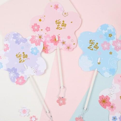 Summer Cherry Blossom Bronzing Small Fan Hand Fan Cute Portable Student Fan Group Fan Plastic PP Small Fan Custom