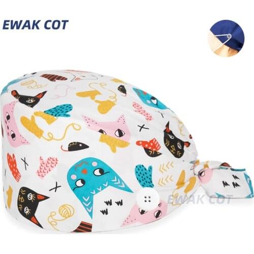 Multicolor Tieback scrubs Pet clinic Beautician Dentist nurse hats nursing hospital caps Surgical medical hat cotton with button