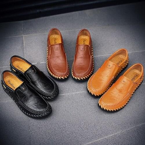 Mens Shoes Leather High Quality 2019 Fall Winter Brand Comfortable Fashion Casual Brown Light Leather Shoes Large Size 47